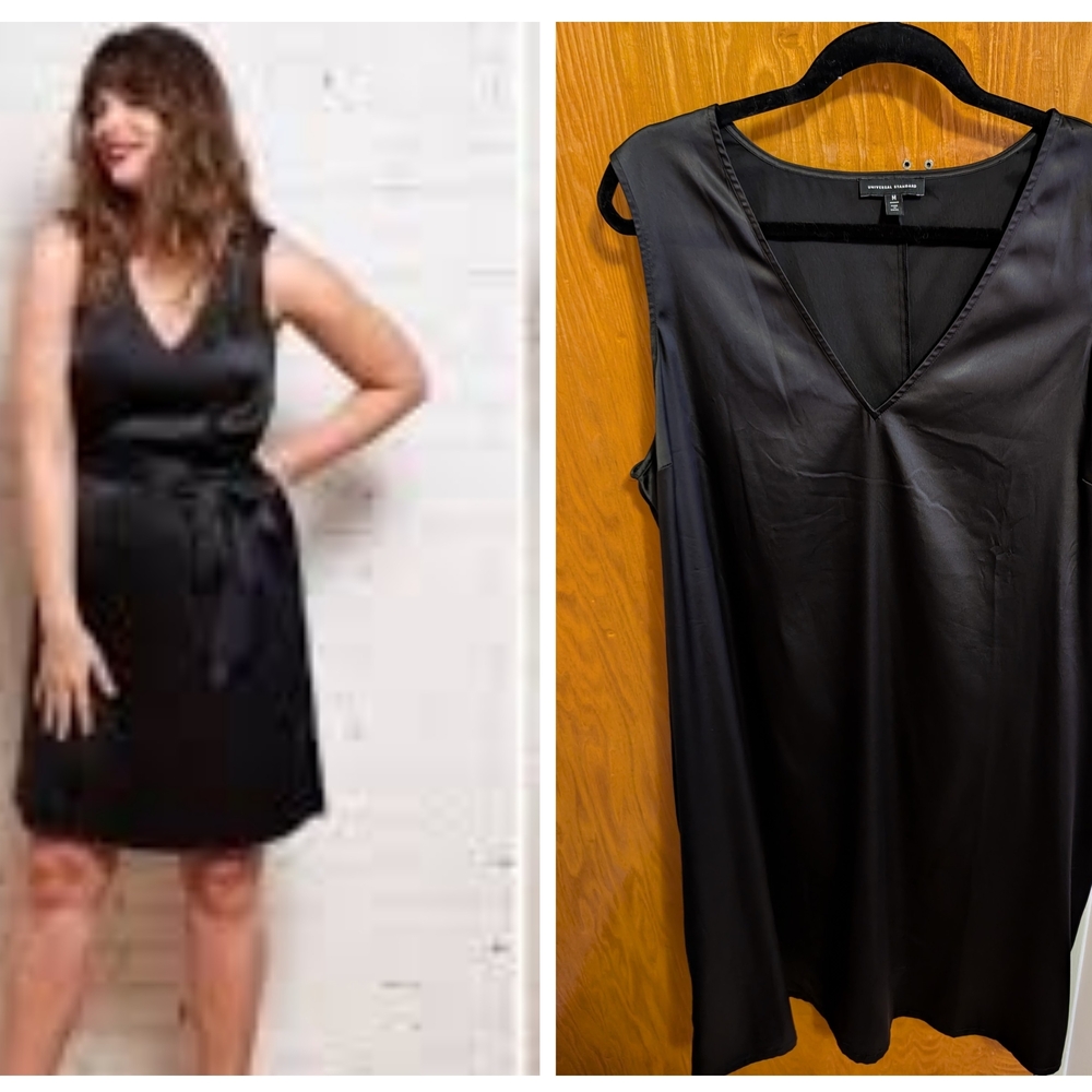 Universal Standard Spencer Glossy Black Sleeveless V-Neck Slip Tie Dress 18/20